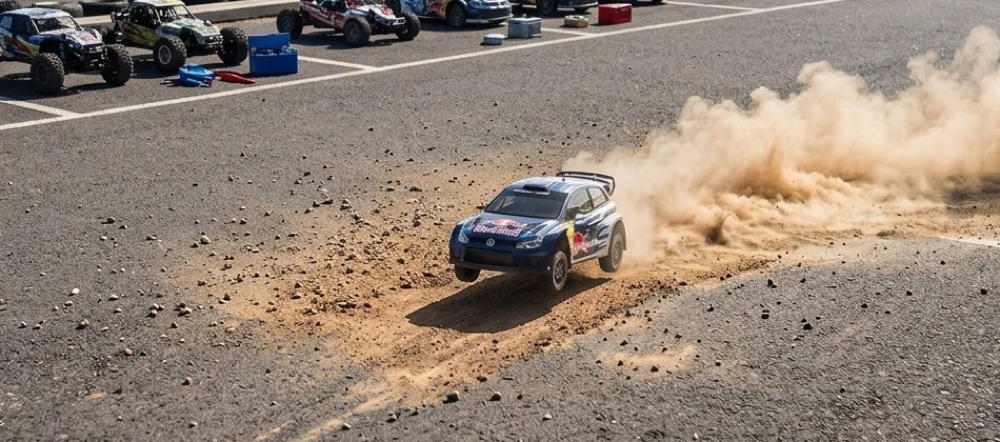MJX 10304 Polo R WRC quer auf Schotter - Rallye-Training